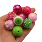 Bubblegum Beads 20mm Green Pink White Rhinestone Chunky Mix 50pcs 5