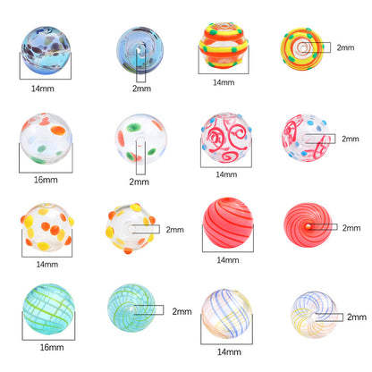 Hand Painted Hollow Polka Dotted Blown Glass Beads 14mm 4pcs 4