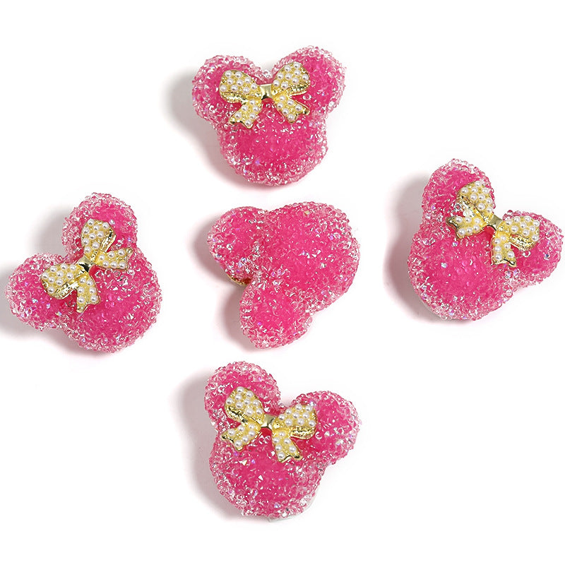 Bow Mickey Head Rhinestone Beads 29mm Pearl Bow 5pcs 7