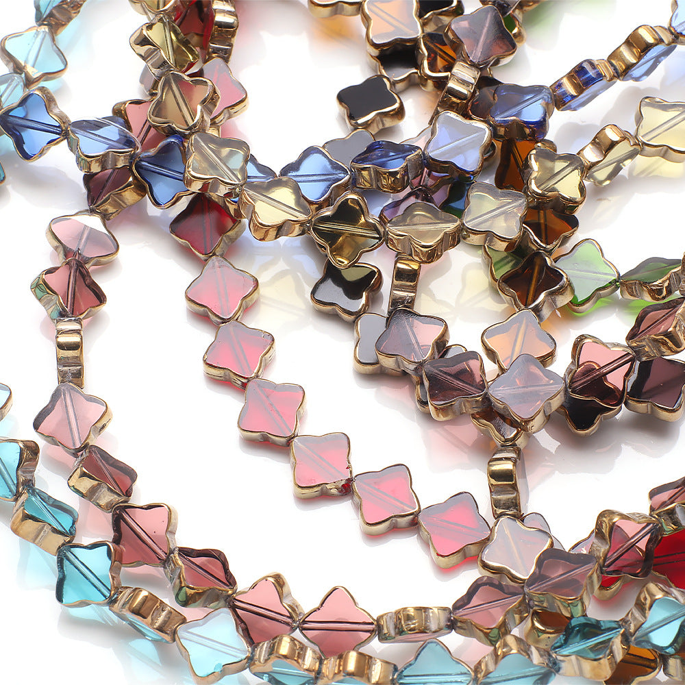 Electroplated Four Leaf Clover Glass Beads 10mm Gilded 28pcs 3