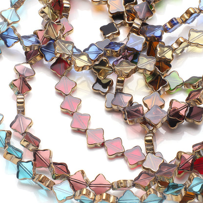 Electroplated Four Leaf Clover Glass Beads 10mm Gilded 28pcs 3