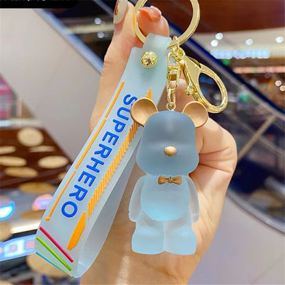 Crystal Bear Couple Keychain Frosted Resin with Golden Bow Tie 7
