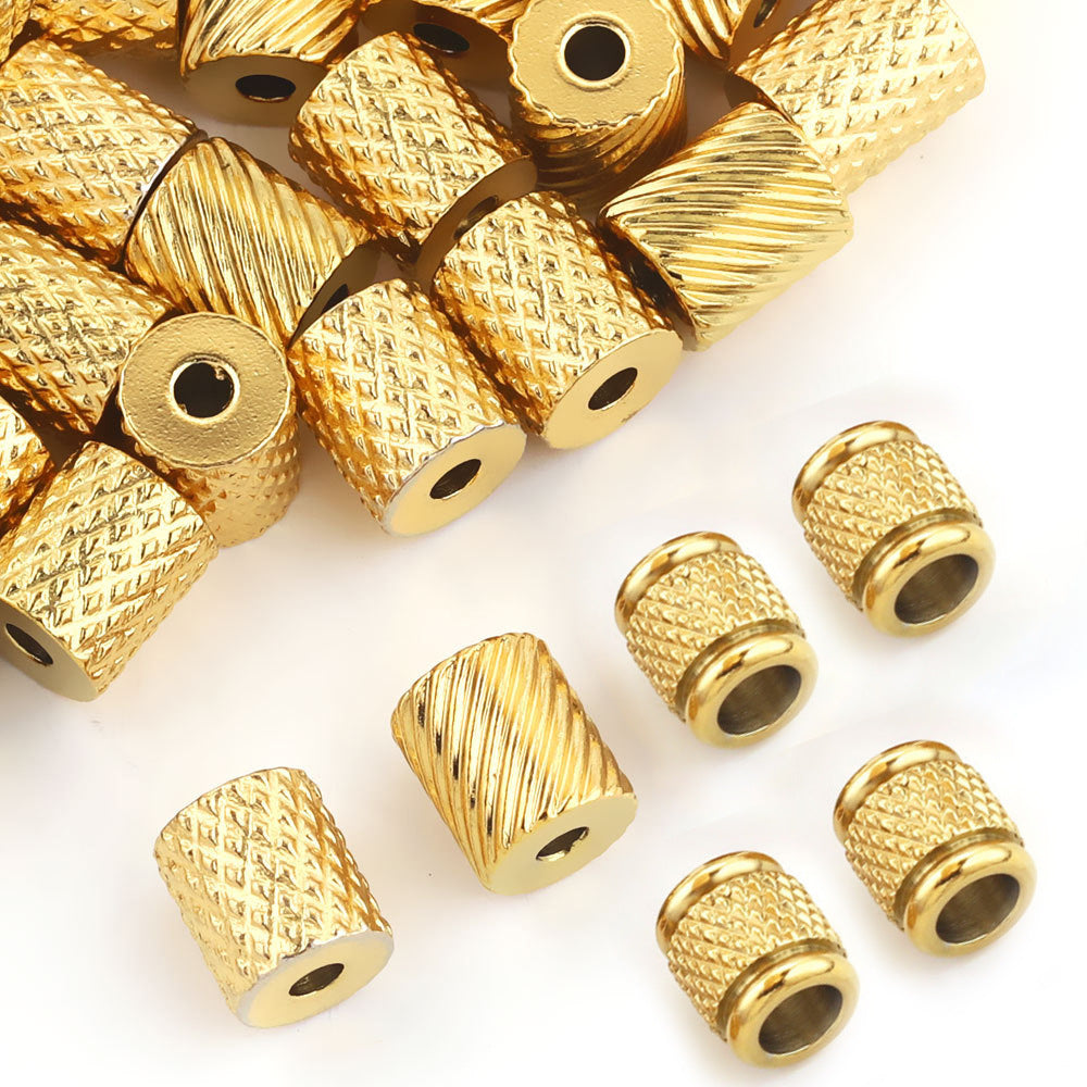 Stainless Steel Tube Metal Beads Patterned 6x7mm and 8mm 20pcs