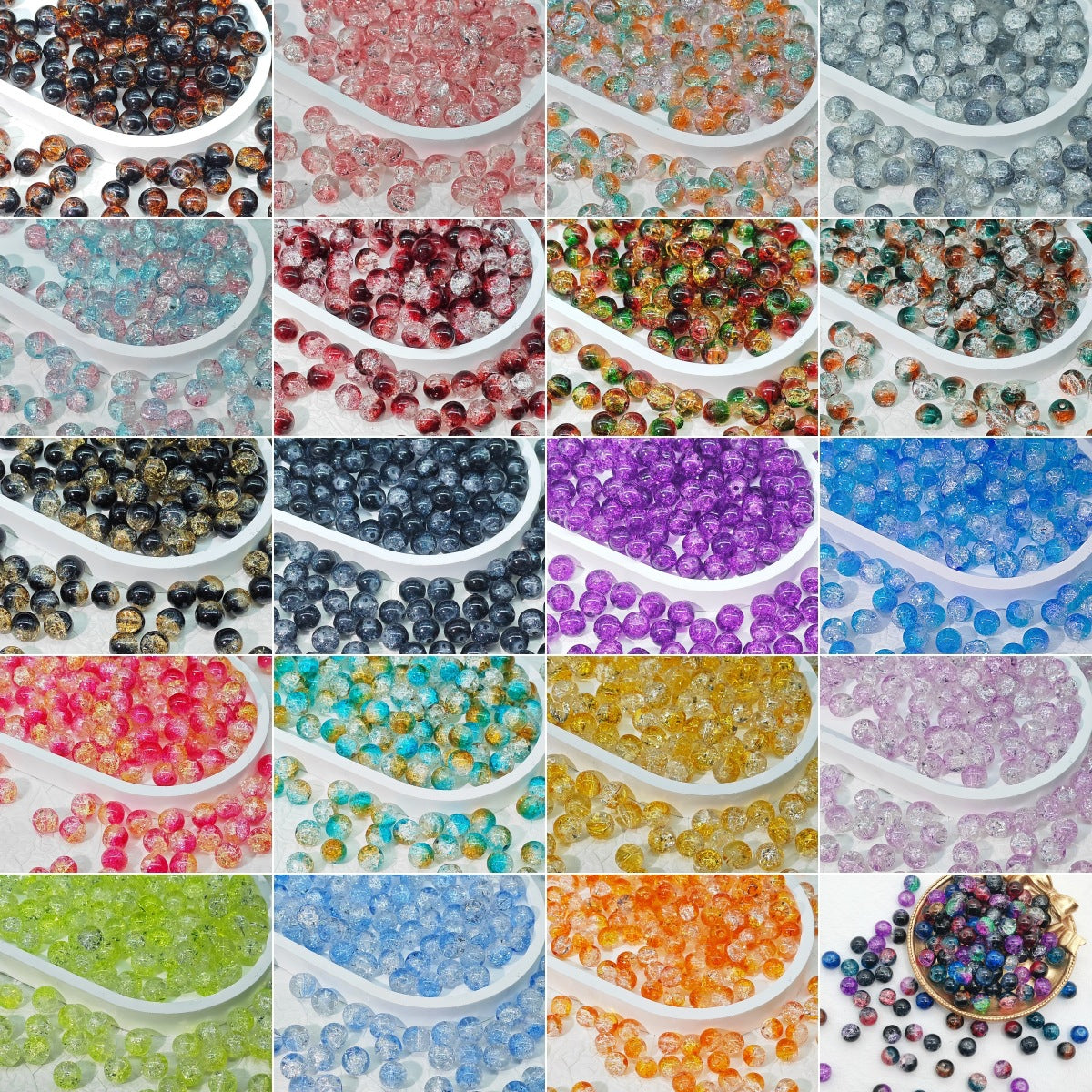 Crackle Glass Beads Round 10mm Transparent Mixed Colors 50pcs 3