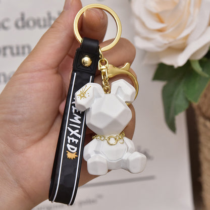 Resin Rabbit Cartoon Keychain Pastel Colors Gold Tone Collar 3