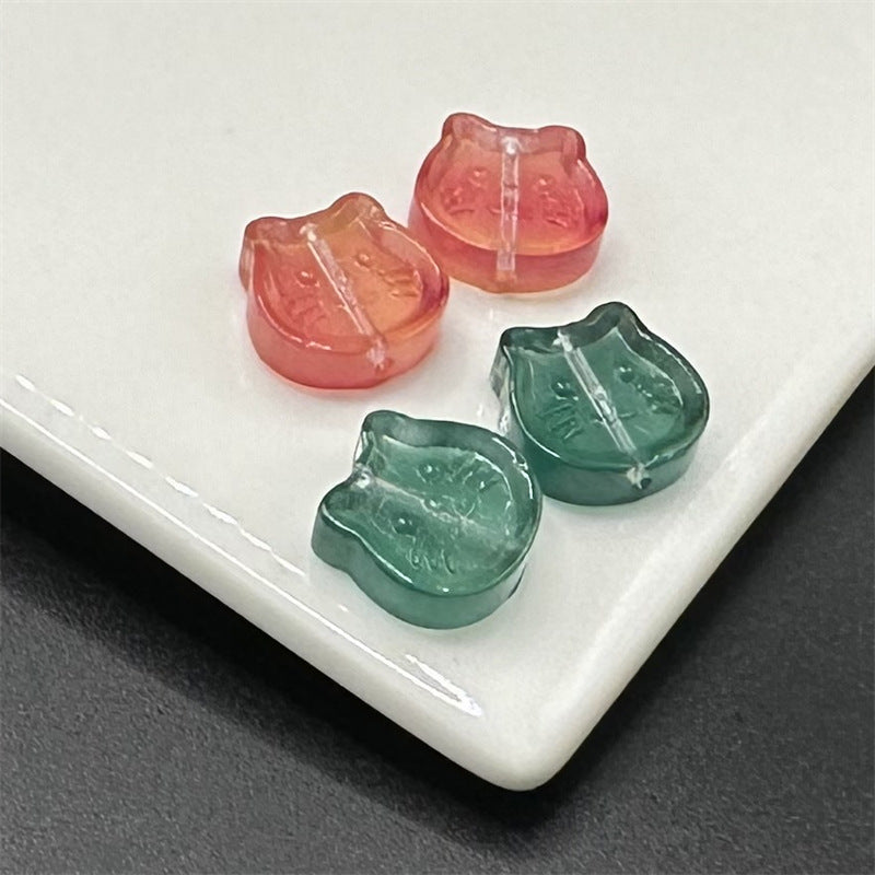 Cat Transparent Glass Beads 14mm Pastel Translucent 100pcs 6