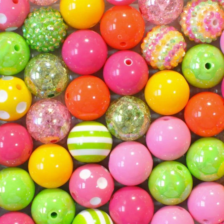Bubblegum Beads 20mm Pink Green Yellow Orange Polka Dot Strip Chunky Mix 50pcs 2