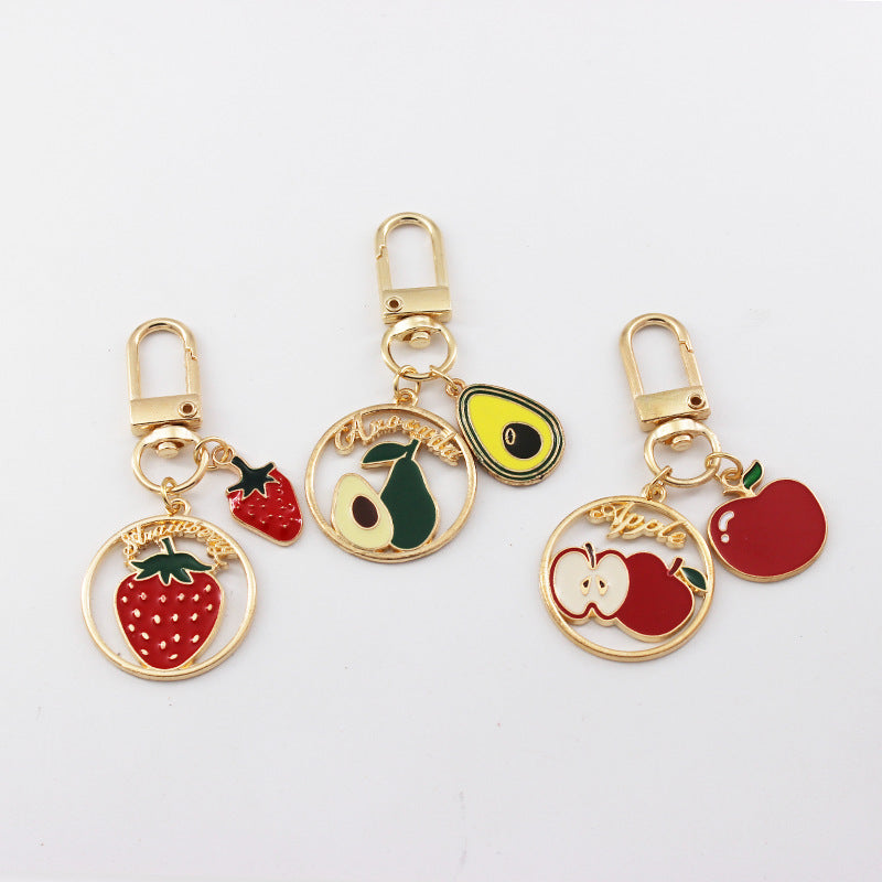 Alloy Avocado Orange Fruit Keychain Metal Colorful Glossy Finish 3