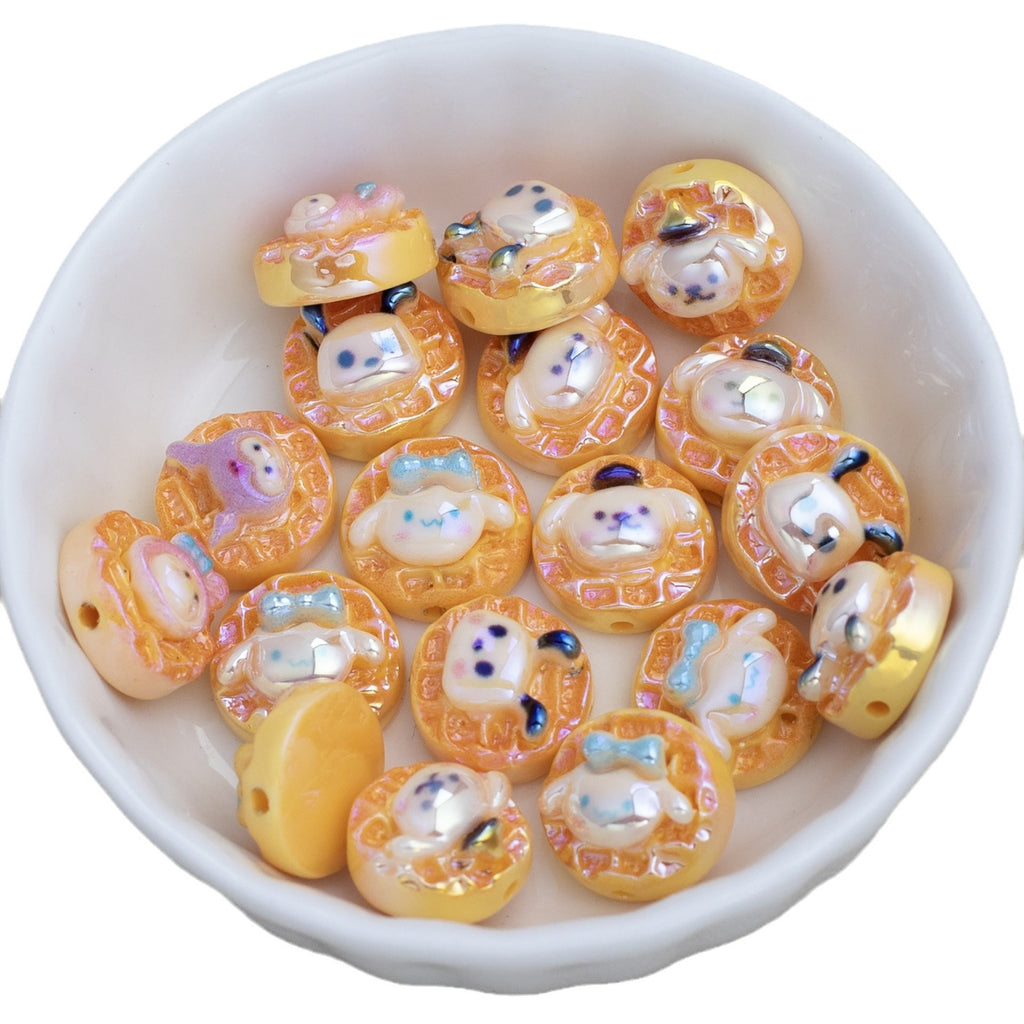 Plating Sanri Waffle Biscuit Resin Beads 13mm Glossy Gold 20pcs 5