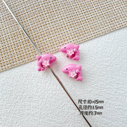 Dolphin and Birthday Bear Metal Beads 15 17mm Painted Alloy 10pcs 9