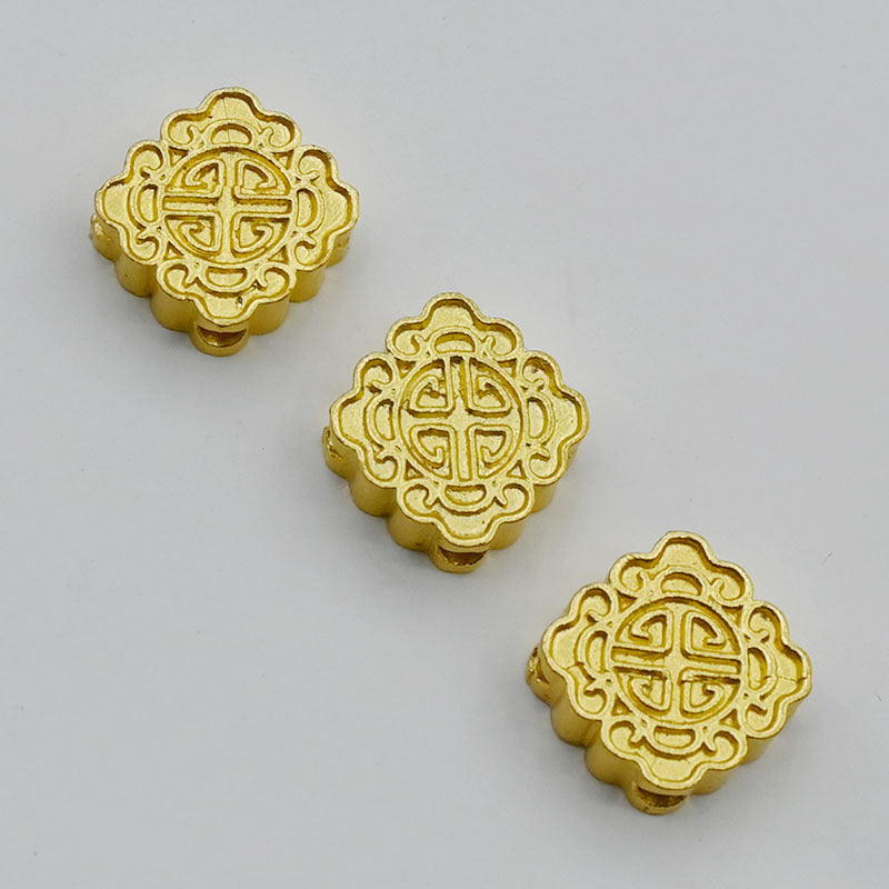 Square Metal Beads 10mm Auspicious Cloud Pattern Gold Tone 20pcs 4