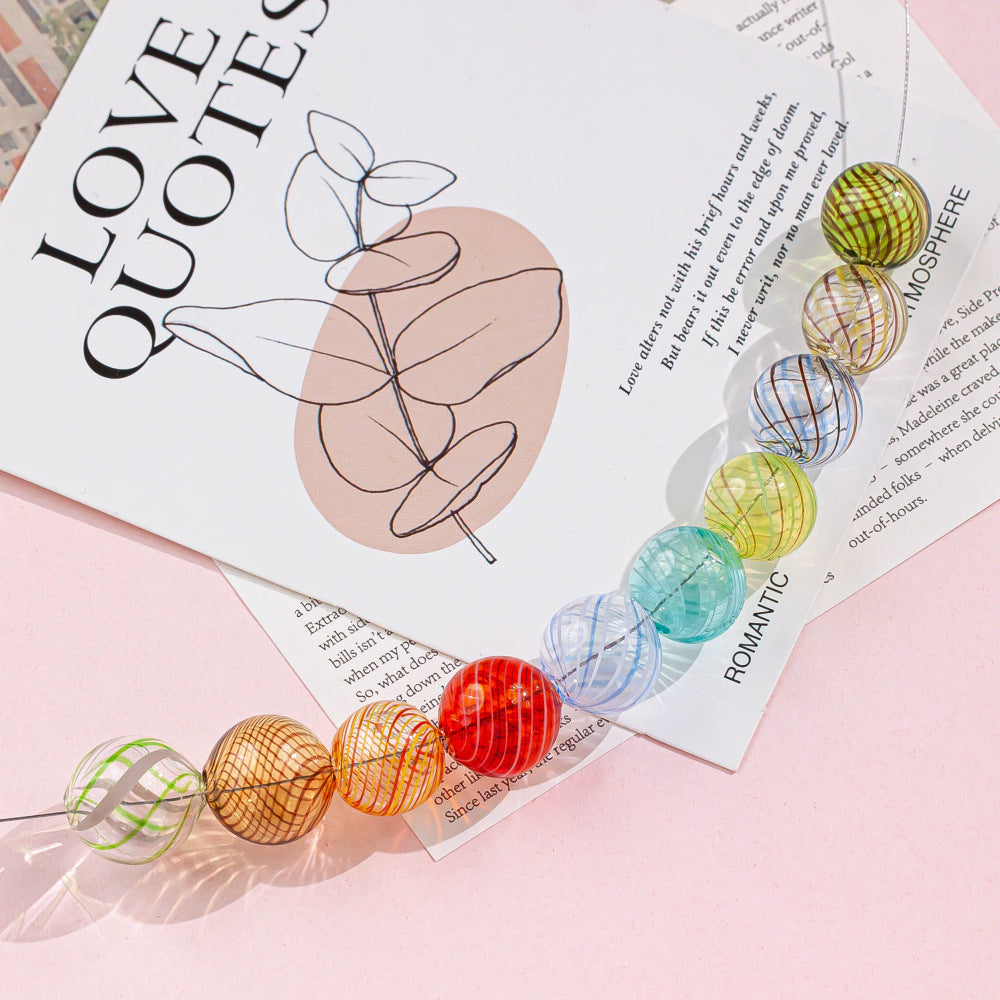 Swirl Pattern Blown Glass Beads 10-16mm Colorful Translucent 4pcs 4