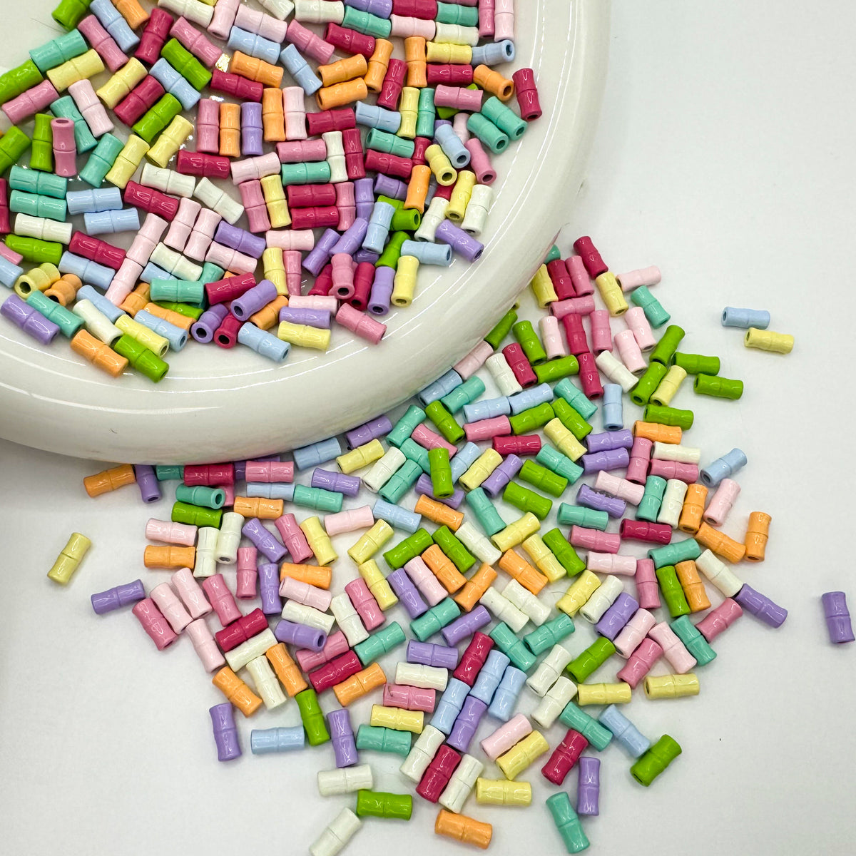 Bamboo Tube Metal Beads 3x8mm Baking Painted Alloy 40pcs 3