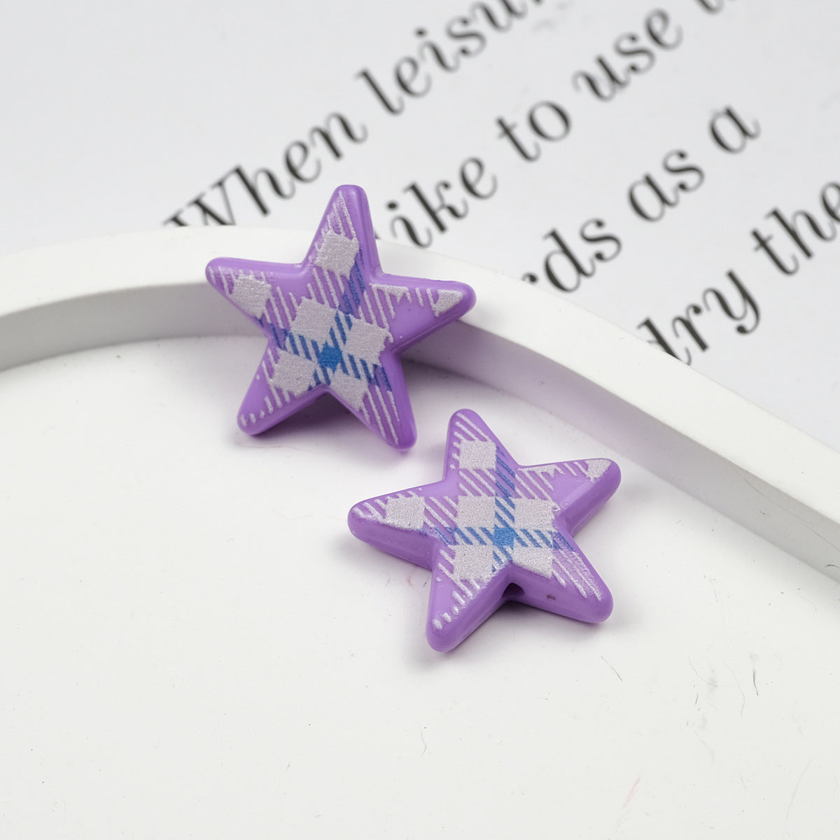 Grid Pattern Printed Star Acrylic Beads 21mm Multicolor 20pcs 10