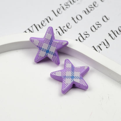 Grid Pattern Printed Star Acrylic Beads 21mm Multicolor 20pcs 10