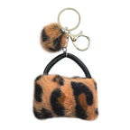 Leopard Print Plush Pom Pom Bag Keychain Soft Fluffy Animal Print 2pcs 5