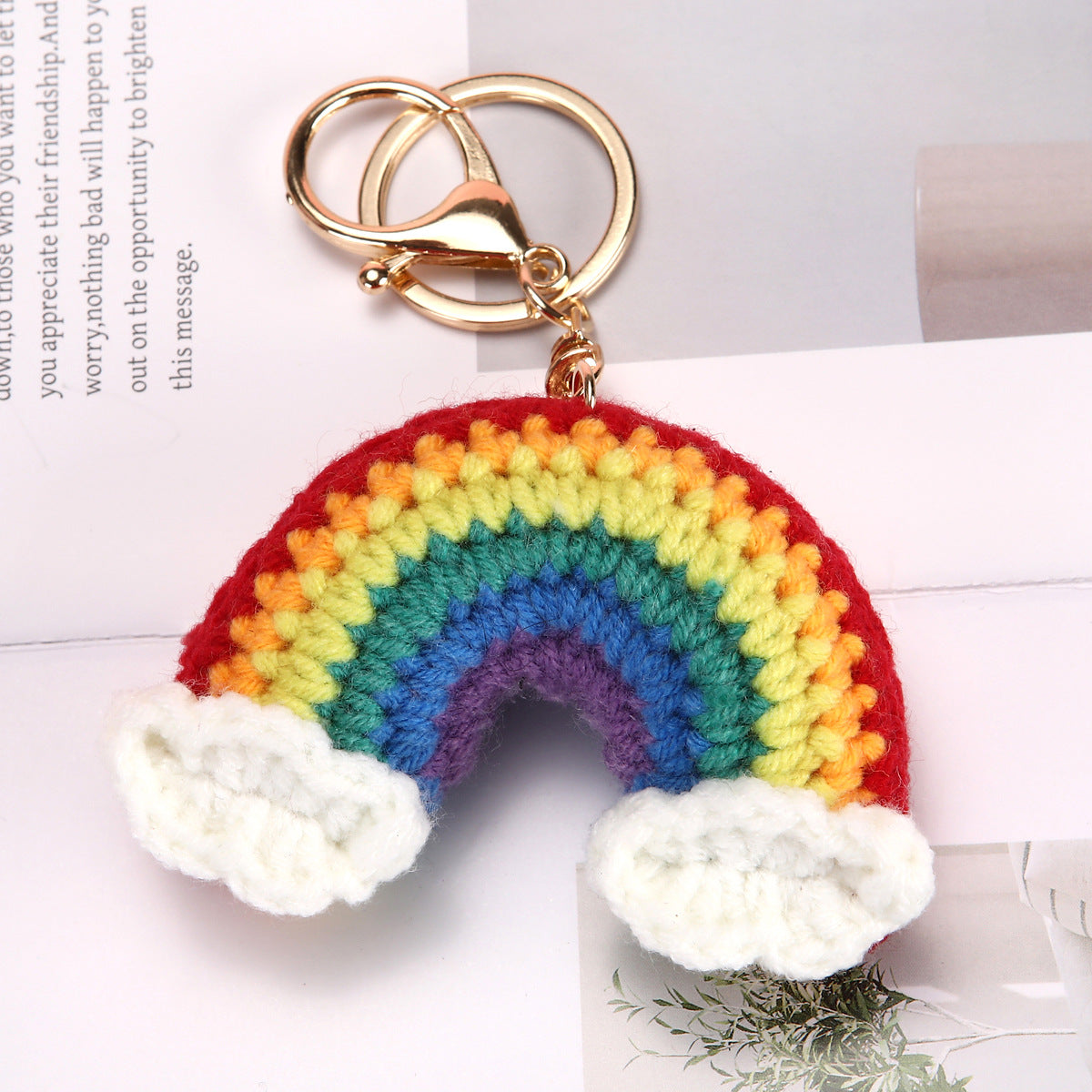 Crochet Rainbow Keychain Handmade Yarn Charm with Colorful Shapes 7