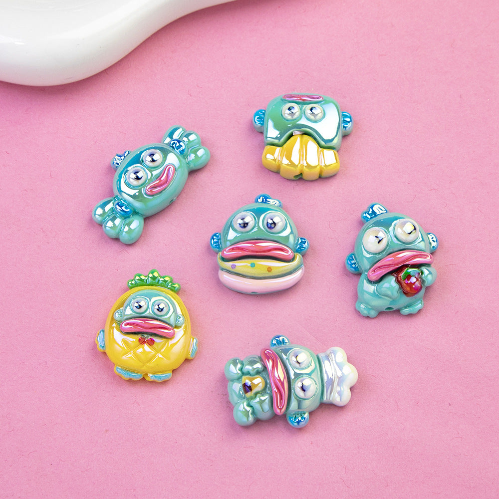 Plating Resin Beads Glossy Mixed Colors Quirky Faces 10pcs 5