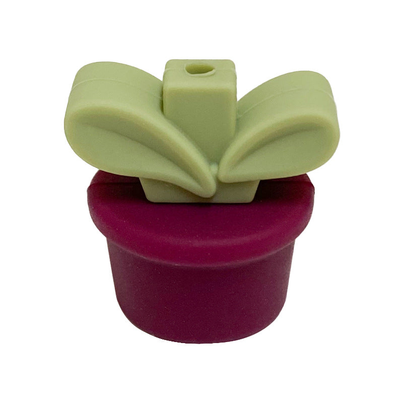 Silicone 3D Focal Beads Flowerpot Grass With Leaf Cluster 20pcs 20