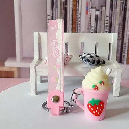 Silicone Strawberry Ice Cream Milk Tea Cup Keychain Pastel Colors 13
