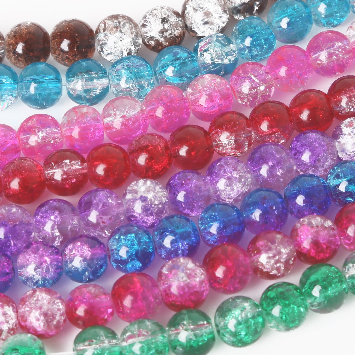 Crackle Round Glass Beads 8mm Colorful Mixed Colors 50pcs