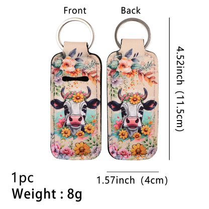 Highland Cow Pattern Chapstick Holder Neoprene Functional Keychain 3pcs 7