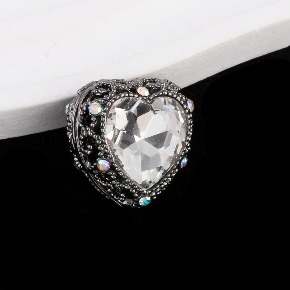 Double-Sided Heart Rhinestone Beads 22mm Alloy Encrusted 10pcs 36