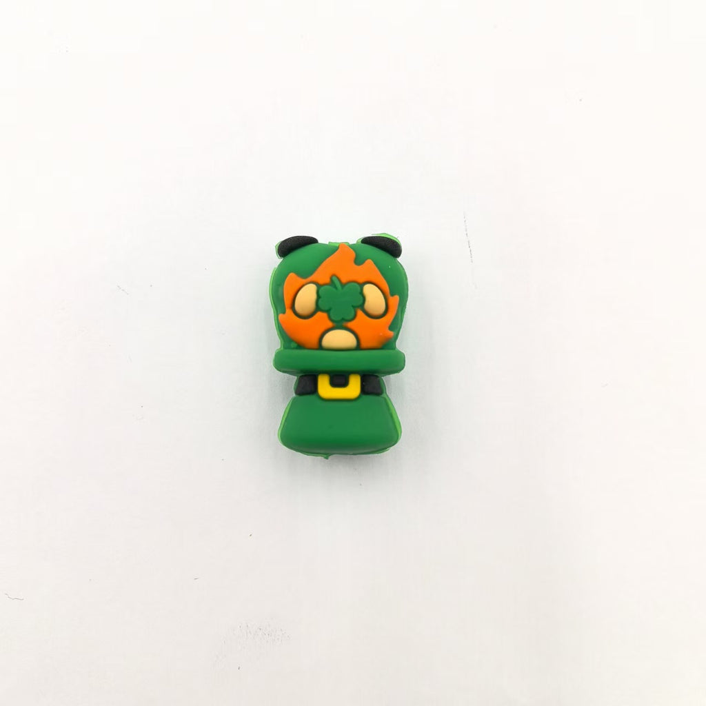 Silicone 3D Focal Beads Old Man Three Leaf Clover Face 20Pcs
