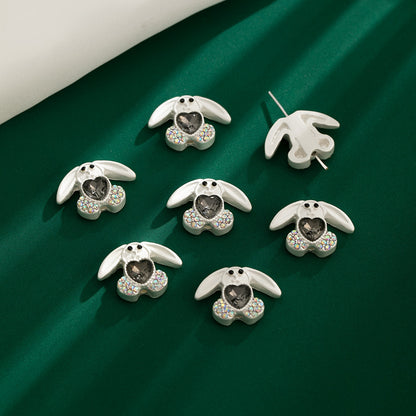Bunny Holding Heart Rhinestone Beads 21mm Alloy Embeded 10pcs 14