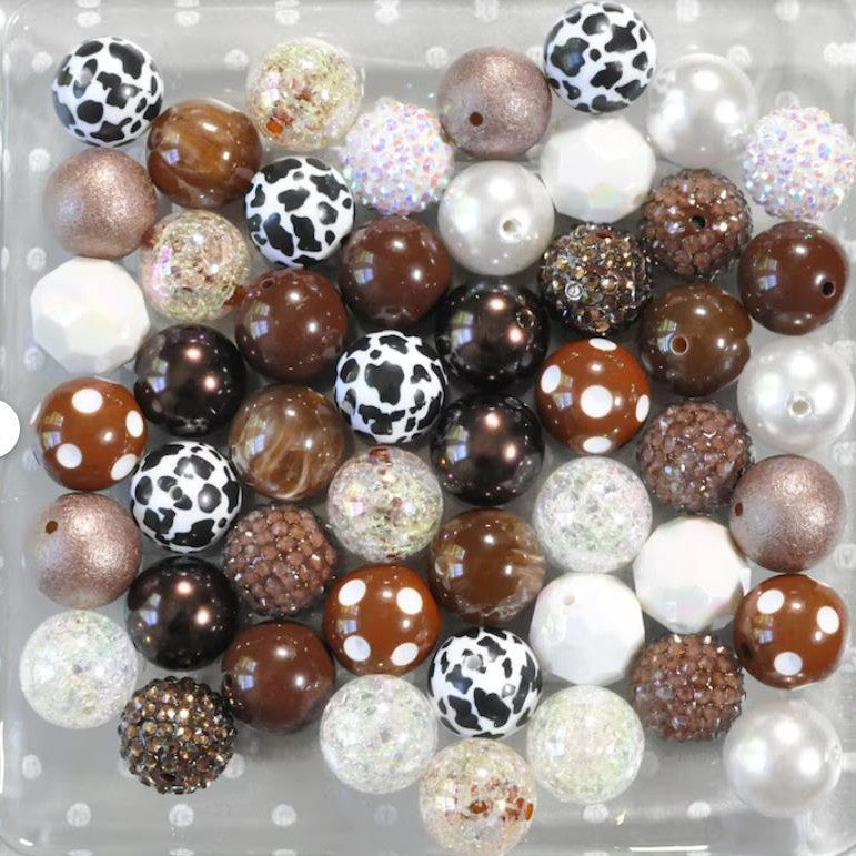Bubblegum Beads 20mm Brown White Polka Dot Rhinestone Chunky Mix 50pcs