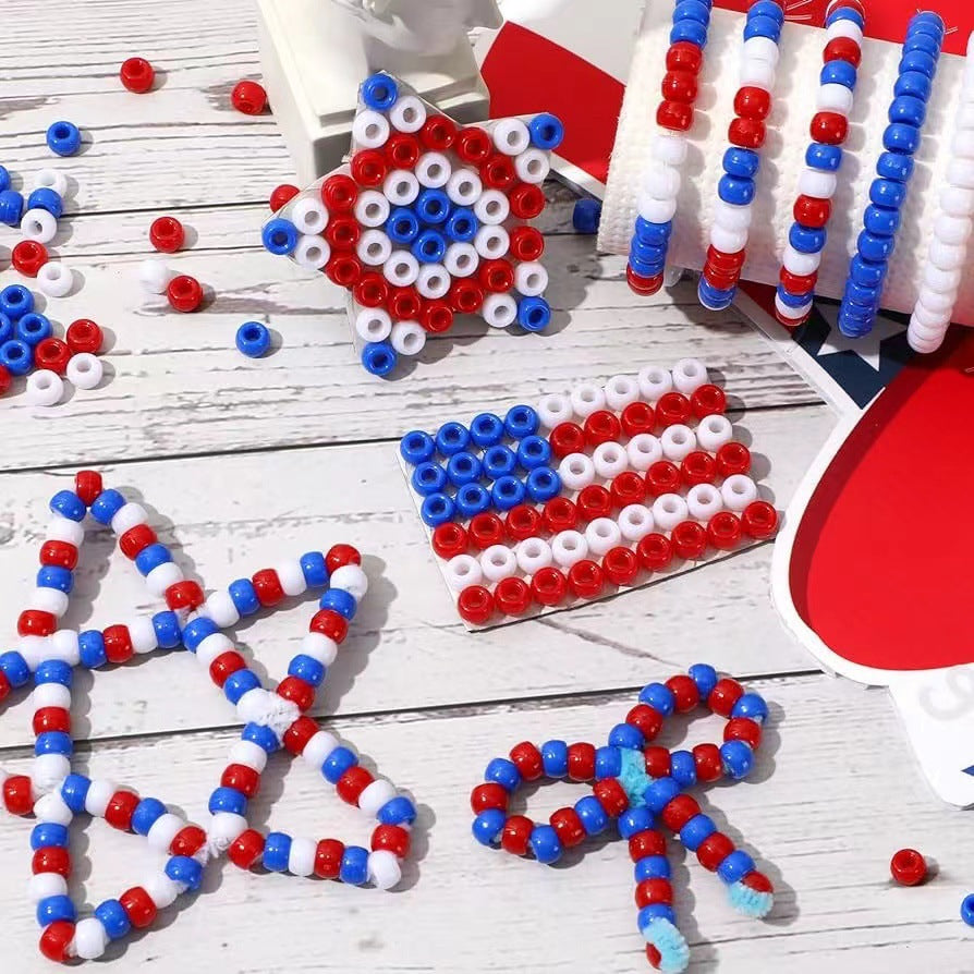 Independence Day Plastic Pony Beads 6mm Red Blue White 300pcs