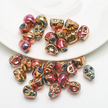 Electroplated Skull Glass Beads 8X10mm Vintage Iridescent Chrome 30pcs 20
