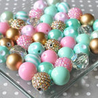 Bubblegum Beads 20mm Mint Green Pink Gold Polka Dot Chunky Mix 50pcs 2