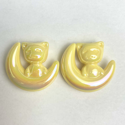 UV Plating Moon Cat Acrylic Beads 26mm Iridescent Pastel 50pcs 10