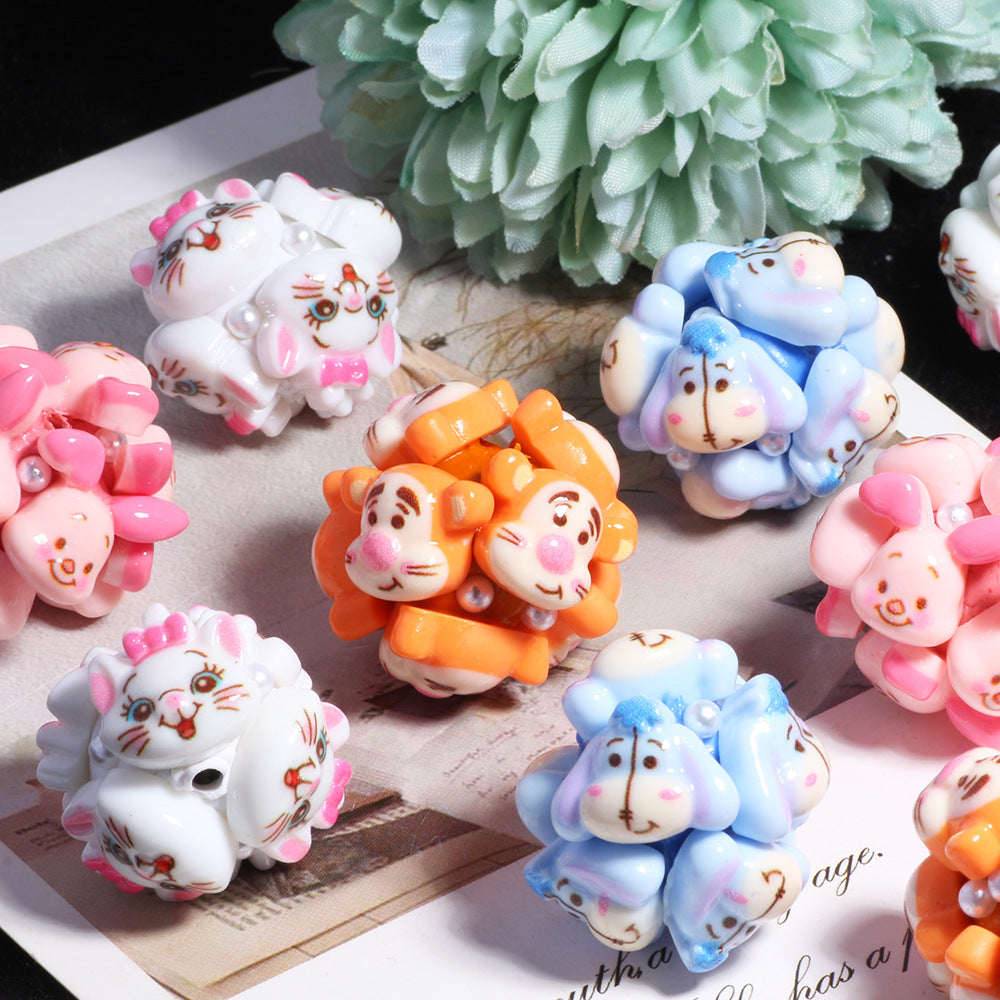 Embellished Bubblegum Beads 20mm Winnie & Friends Pastel Pearl 5pcs
