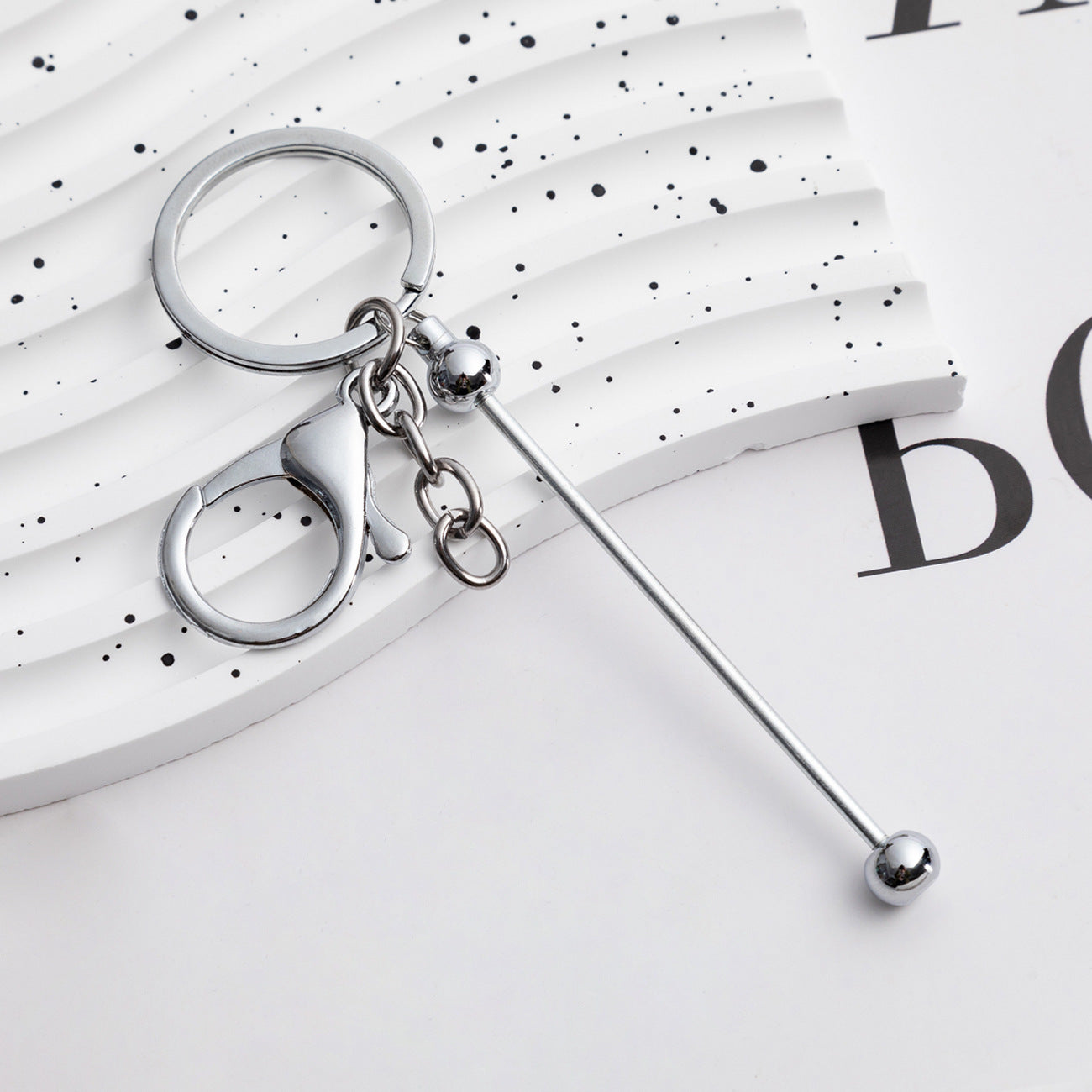 Beadable Keychain Metal Slender Shaft Polished Ball Lobster Clasp 8