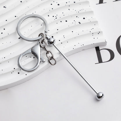 Beadable Keychain Metal Slender Shaft Polished Ball Lobster Clasp 8