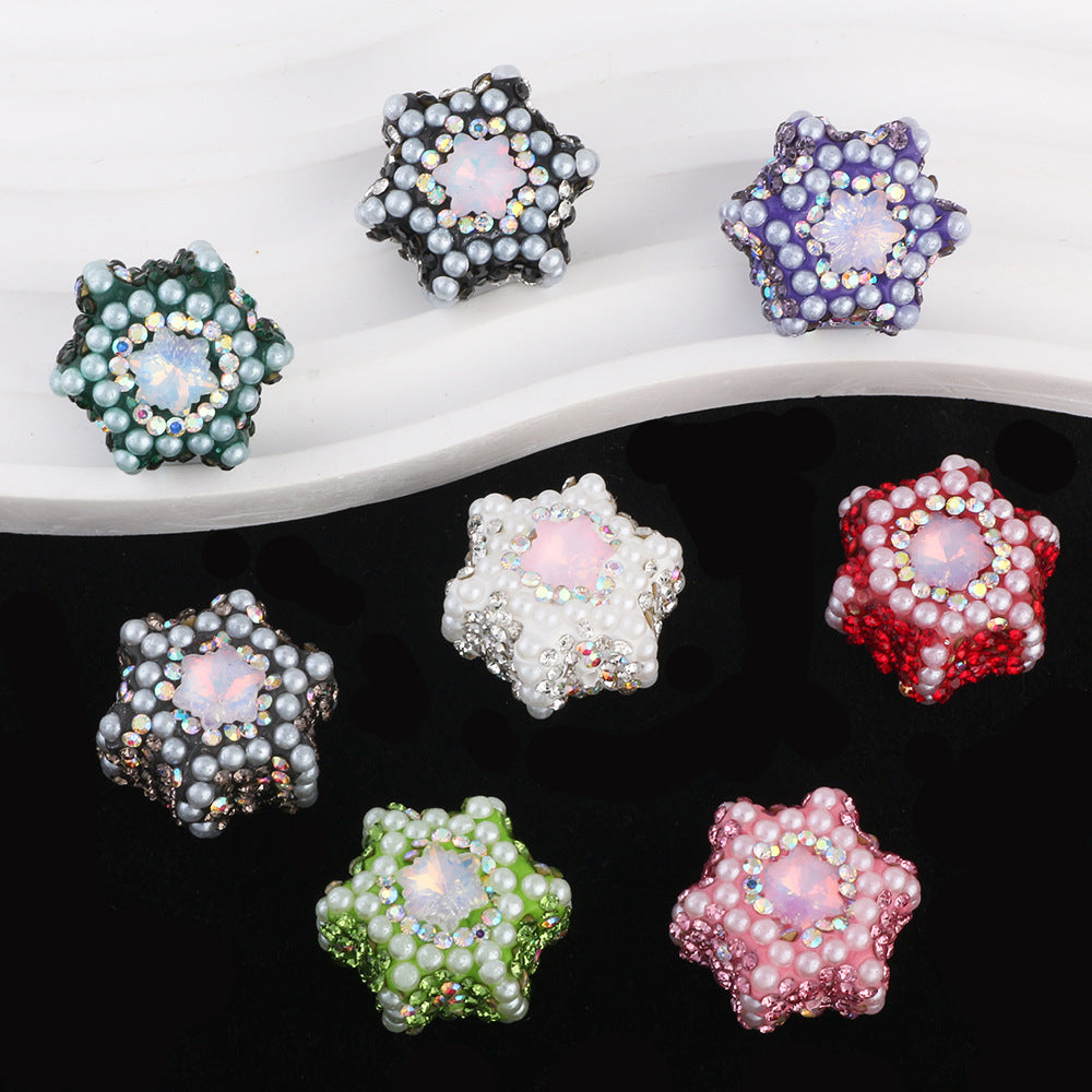 Polymer Clay Hexagonal Star Rhinestone Beads 23mm Full Rhinestone 6pcs