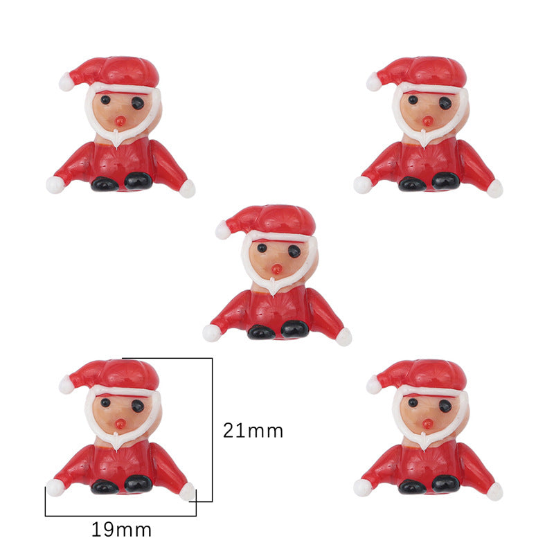 Lampwork Glass Beads Hand Painted Christmas Theme Enamel 2pcs 10