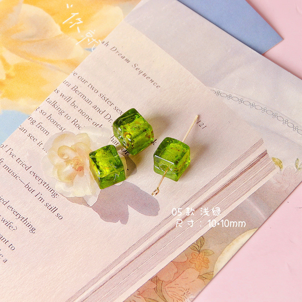 Lampwork Glass Beads Cube 10mm Blooming Colors Glossy 10pcs 10