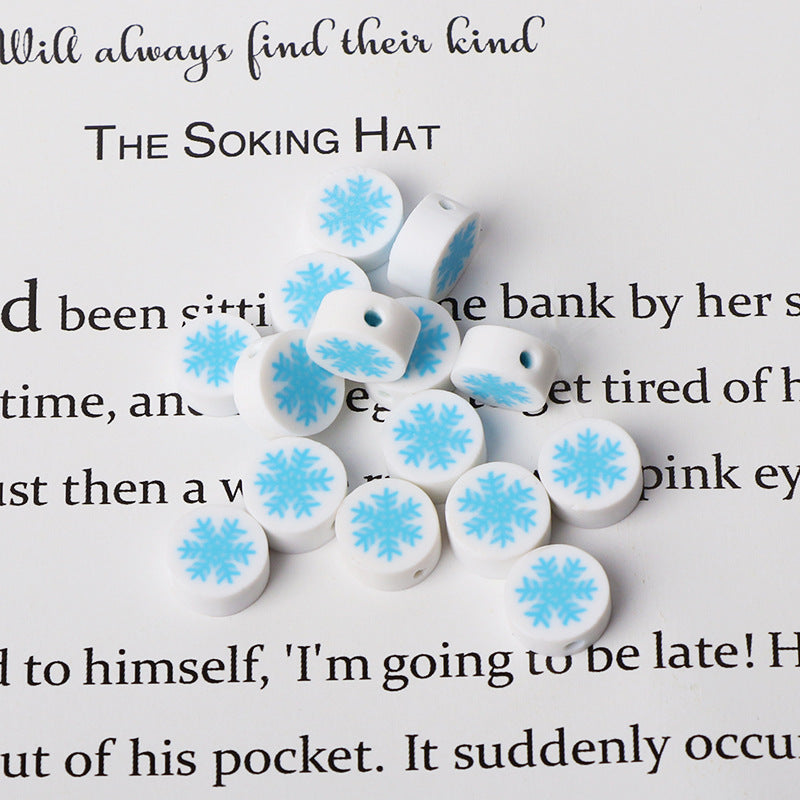 Flat Clay Beads 10mm Christmas Series Blue Snowflake 100pcs 4