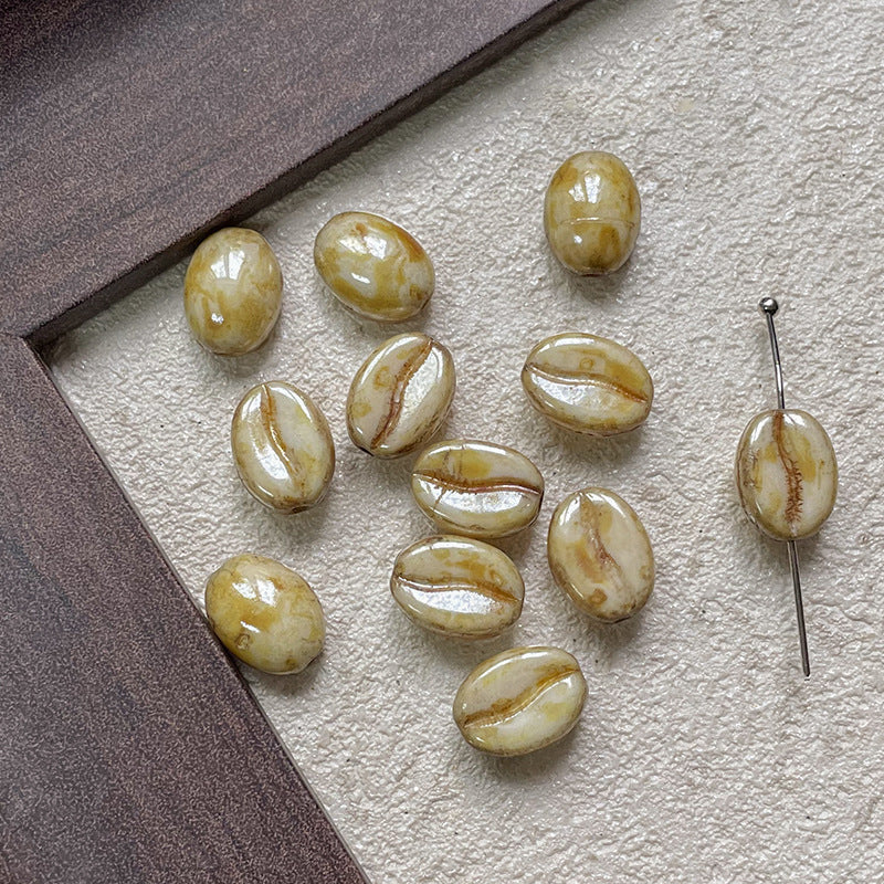Vintage Czech Coffee Bean Lampwork Glass Beads 8x11mm 10pcs 9