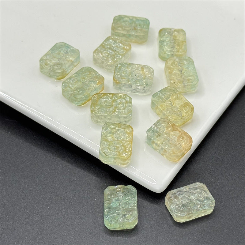 Square Glass Beads 13x23mm Transparent Electroplated Pastel 100pcs 13
