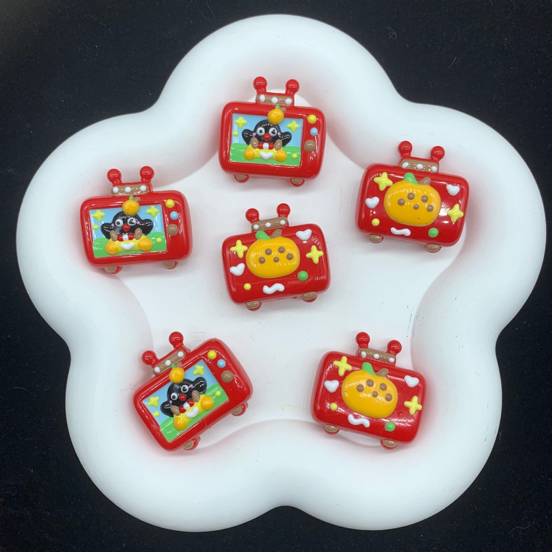 Hand Painted TV Enamel Acrylic Beads 30mm Colorful Animal Faces 4pcs 2