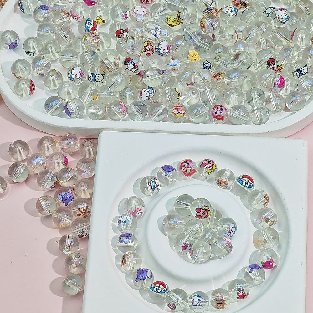 Transparent Round Glass Beads 10mm Cartoon Character Printing 100pcs 4