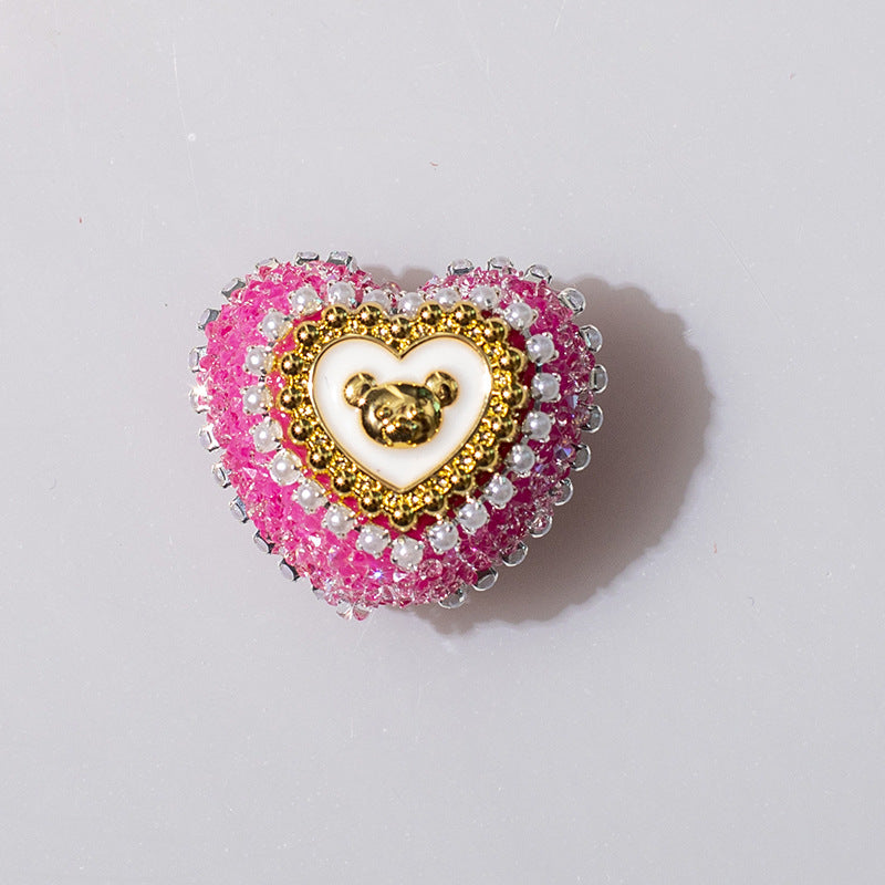 Heart Bear Rhinestone Acrylic Focal Beads 27.5x24.6mm 10pcs 9