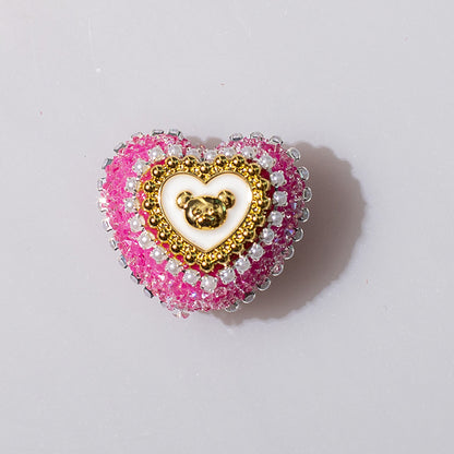 Heart Bear Rhinestone Acrylic Focal Beads 27.5x24.6mm 10pcs 9