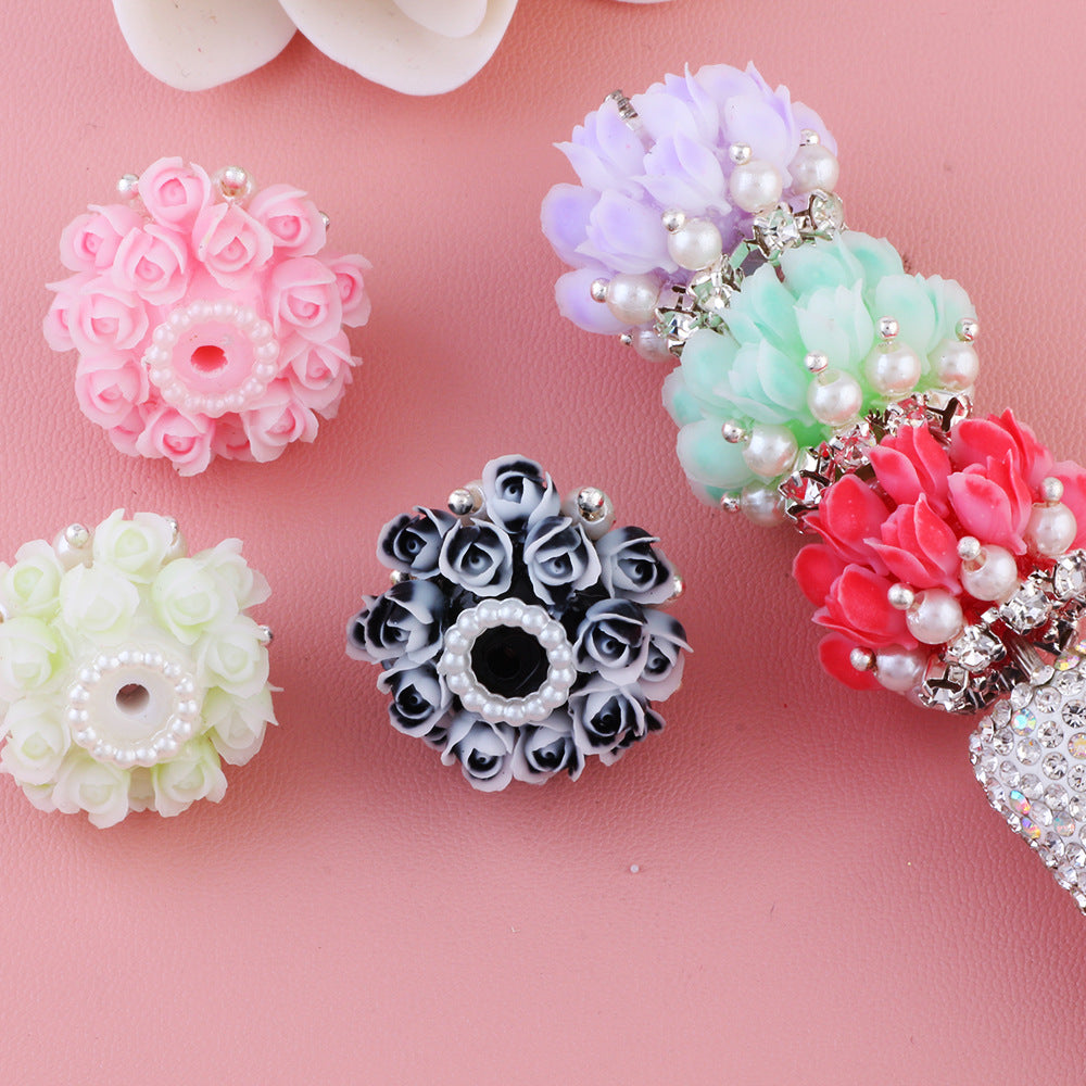 Flower Tiered Ball Resin Beads 22mm Vintage Pearl Accent 5pcs