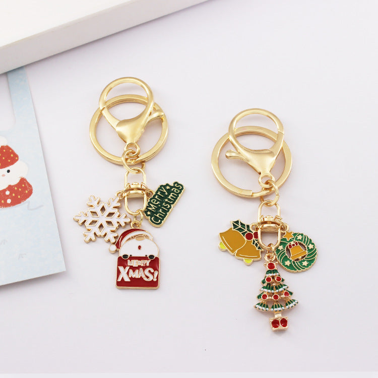 Alloy Christmas Santa Claus Snowflake Keychain Polished Gold Tone 2