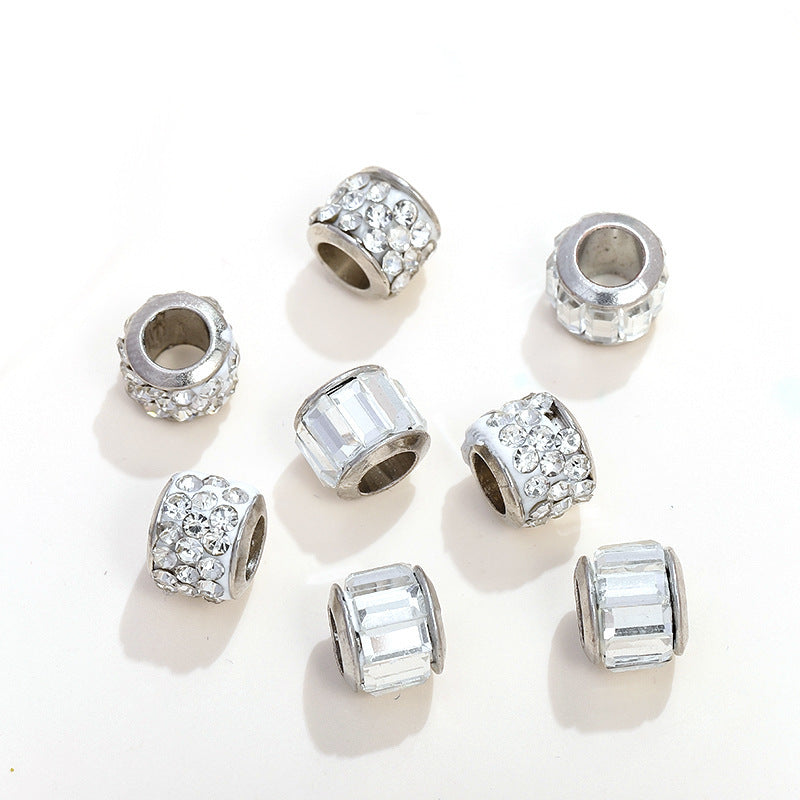 Glass Spacer Beads 9mm White Rhinestone-embedded 100pcs 4